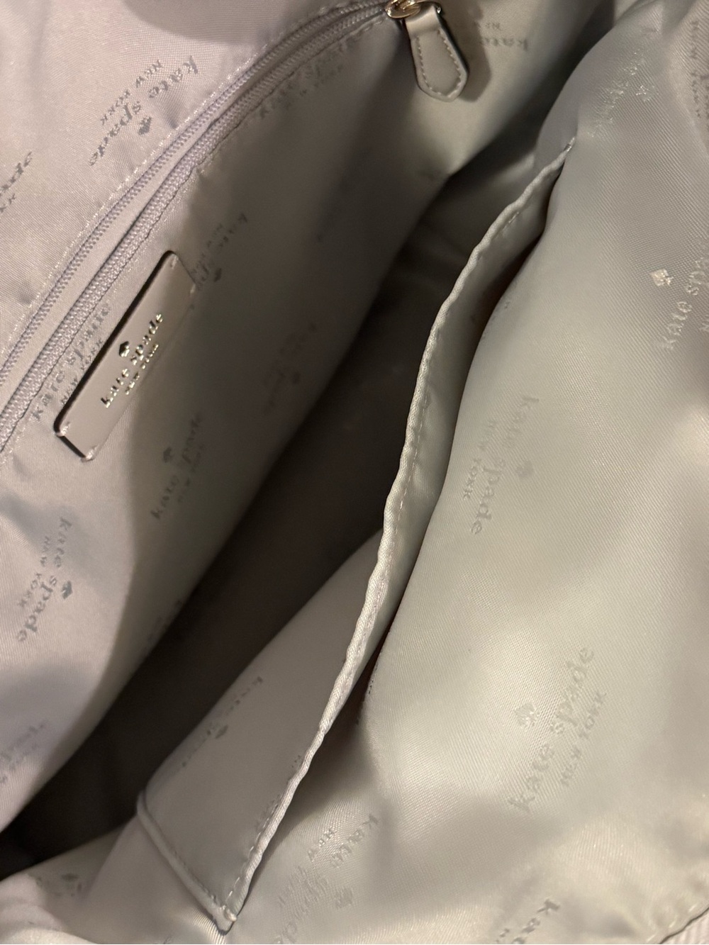 kate spade medium light gray Nylon Zip-Top Shoulder Bag with Gold Hardware - Picture 3 of 5